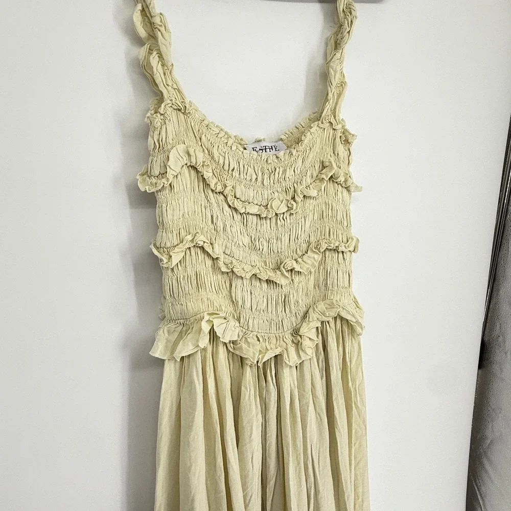 Esthe Pale Yellow Smocked Ruffle Maxi Dress Linen Blend Size S Greece $198 - Picture 5 of 8